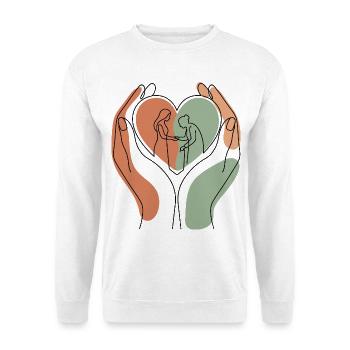 Liebevolle Altenpflege - Unisex Pullover - Weiß - Vorne - Alina (178cm) & Michal (187cm)