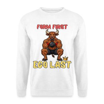 Gründet First Ego Last Bull Gym - Unisex Pullover - Weiß - Vorne - Alina (178cm) & Michal (187cm)