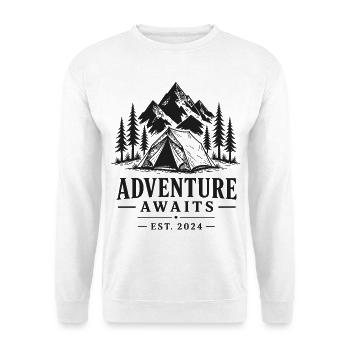 Abenteuer im Bergwaldcamping - Unisex Pullover - Weiß - Vorne - Alina (178cm) & Michal (187cm)