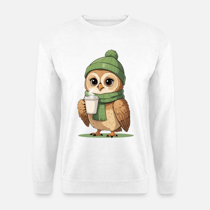 Winterliche Eulenkaffee Pause - Unisex Pullover - Weiß