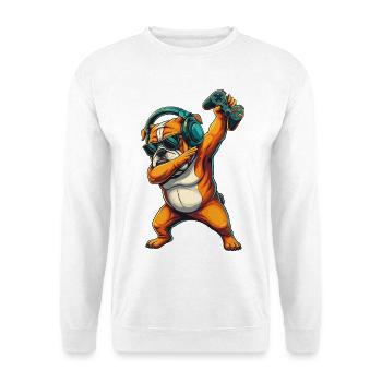 Gamer Bulldogge Hund spielt Videospiele Kunst - Unisex Pullover - Weiß - Vorne