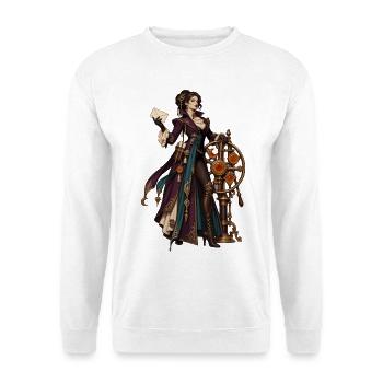 Steampunk Magierin im Uhrwerk-Design - Unisex Pullover - Weiß - Vorne - Alina (178cm) & Michal (187cm)