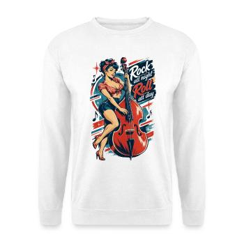 Rockabilly Pin-Up Girl mit Kontrabass Retro - Unisex Pullover - Weiß - Vorne - Alina (178cm) & Michal (187cm)