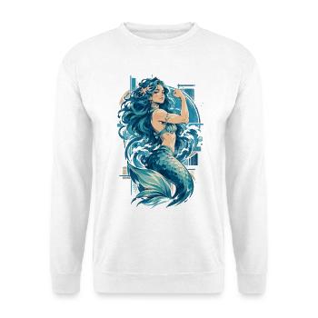 Zarte Meerjungfrau zeigt starke Muskeln - Unisex Pullover - Weiß - Vorne - Alina (178cm) & Michal (187cm)