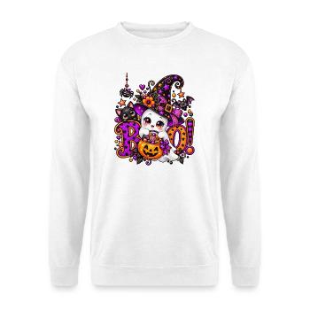 Süße Halloween-Hexe mit Kürbiskorb - Unisex Pullover - Weiß - Vorne - Alina (178cm) & Michal (187cm)
