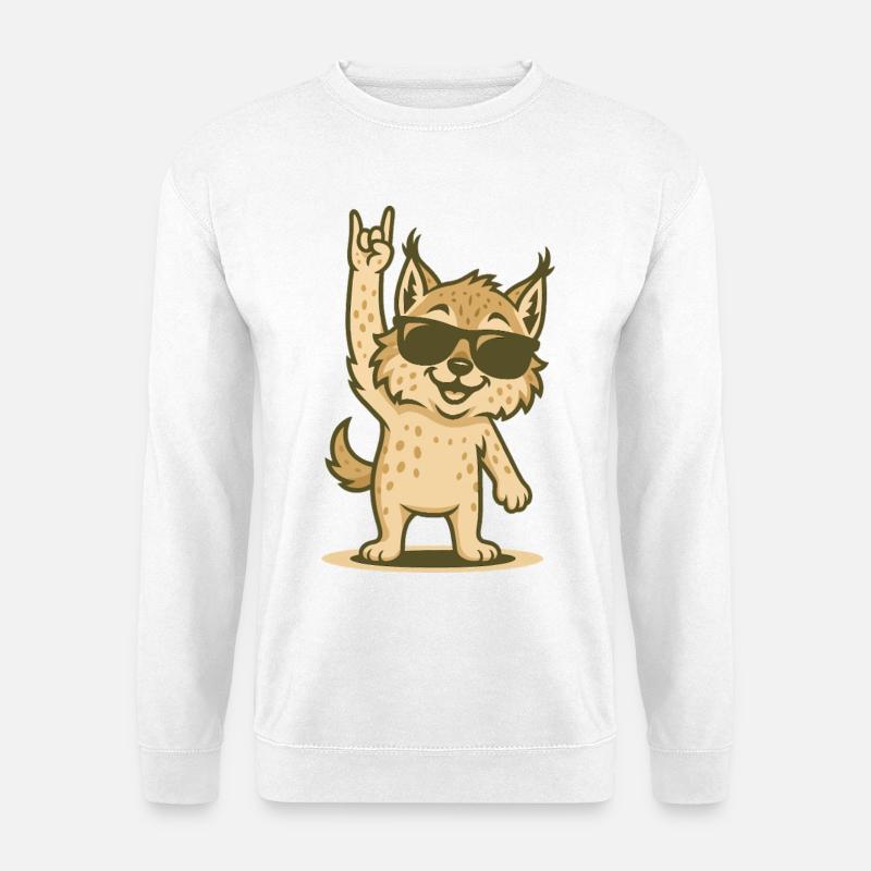 Cooler Rocker-Luchs mit Sonnenbrille - Unisex Pullover - Weiß