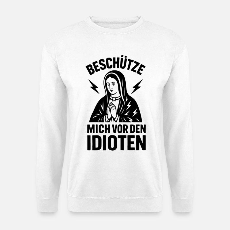Funshirt Beschütze mich vor den Idioten - Unisex Pullover - Weiß