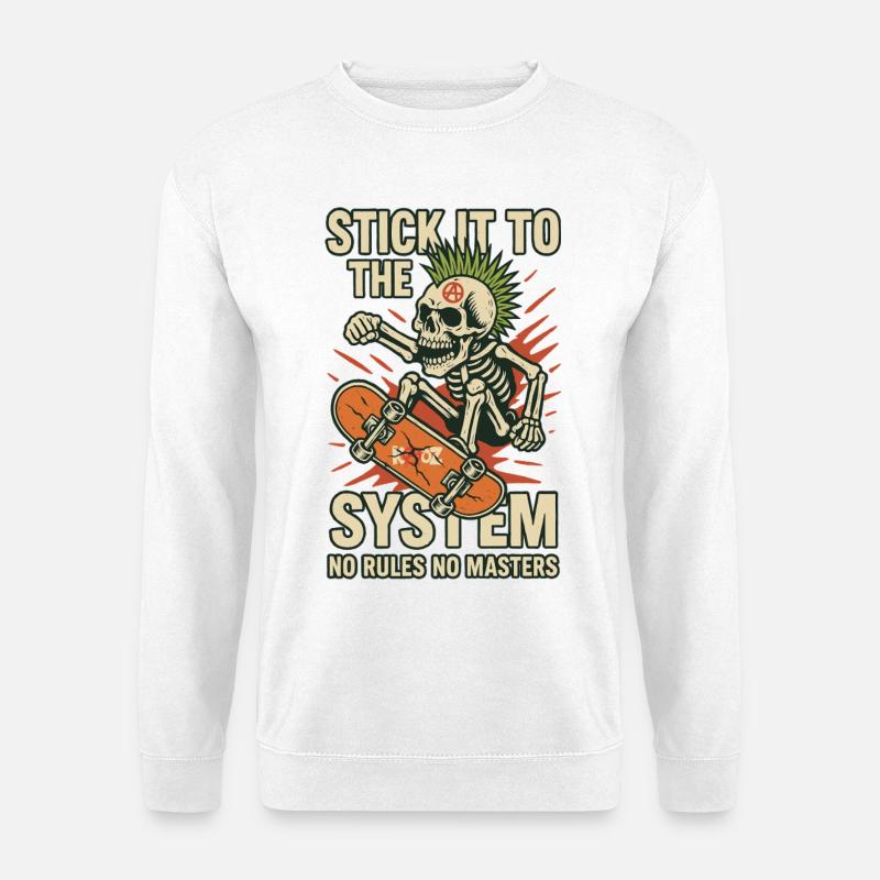 Skeleton Skateboard Against the System - Unisex Sweatshirt - white