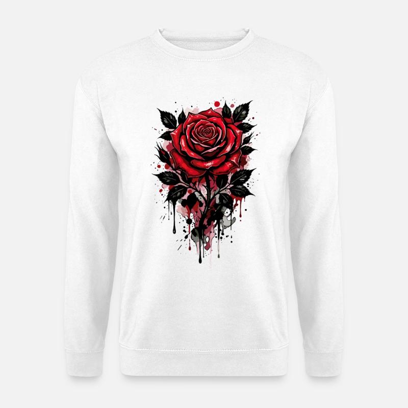 Rose, Rote Rose, Rose & Blumen - Unisex Pullover - Weiß