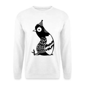 Linienvogel mit Partyhut - Unisex Pullover - Weiß - Vorne - Alina (178cm) & Michal (187cm)