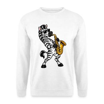 Zebra mit Saxophon - Unisex Pullover - Weiß - Vorne - Alina (178cm) & Michal (187cm)