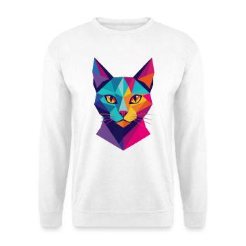 Katze Polygon Geometrie - Unisex Pullover - Weiß - Vorne - Alina (178cm) & Michal (187cm)