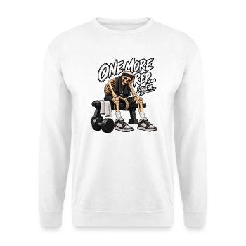 Noch eine Wiederholung, ich schwöre – lustiges Zitat aus dem Fitnessstudio - Unisex Pullover - Weiß - Vorne - Alina (178cm) & Michal (187cm)