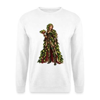 Blätterglanz Göttin im Blattenkleid - Unisex Pullover - Weiß - Vorne - Alina (178cm) & Michal (187cm)