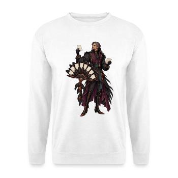 Kartenmagier im finsteren Mantel - Unisex Pullover - Weiß - Vorne - Alina (178cm) & Michal (187cm)