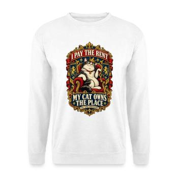 Ich zahle die Miete – meine Katze besitzt die Wohnung - Unisex Pullover - Weiß - Vorne - Alina (178cm) & Michal (187cm)