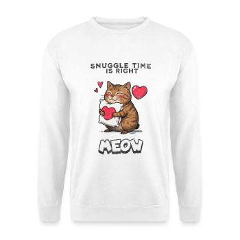 Snuggle Time Is Right Meow Katze Kuscheln Geschenk - Unisex Pullover - Weiß - Vorne - Alina (178cm) & Michal (187cm)