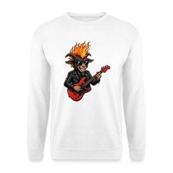 BAAAH METAL Fire Goat Shirt | Lustiges Metal Ziege - Unisex Pullover - Weiß - Vorne - Alina (178cm) & Michal (187cm)