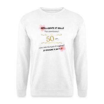 50 ans, je m'assume à 200 % - Sweat-shirt Unisexe - blanc - Devant