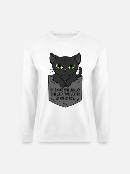 Ich bringe kein Unglück Schwarze Katze Brusttasche - Unisex Pullover - Weiß