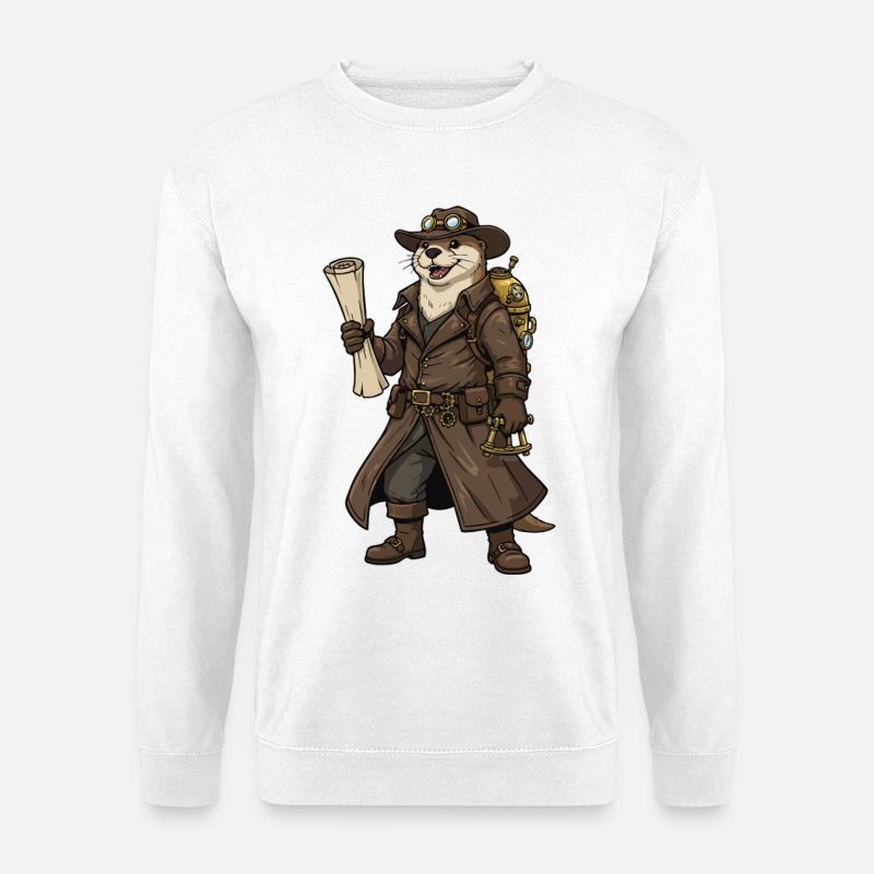 Otter Explorer Steampunk Retro-Kartograph - Unisex Pullover - Weiß