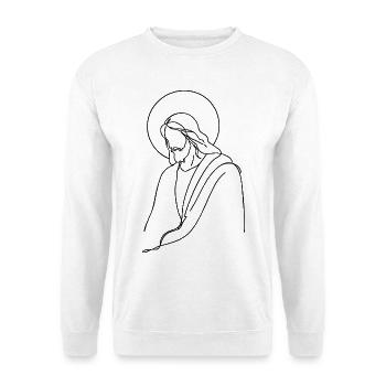 Jesus-Linienkunst - Unisex Pullover - Weiß - Vorne - Alina (178cm) & Michal (187cm)