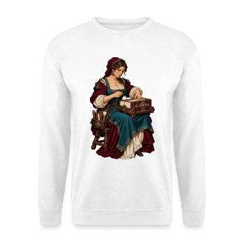 Renaissance-Näherin am Werk - Unisex Pullover - Weiß - Vorne - Alina (178cm) & Michal (187cm)