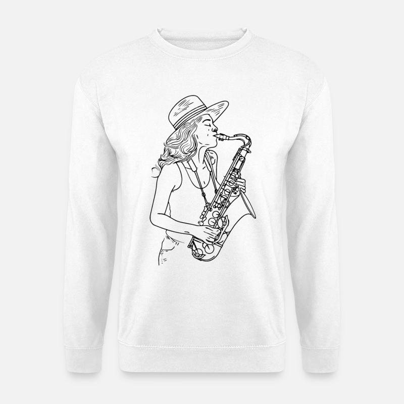 Saxophonspielerin Zeichnung - Unisex Pullover - Weiß