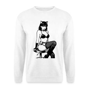 Sexy Anime Catgirl – Schwarz-Weiß Manga Style - Unisex Pullover - Weiß - Vorne