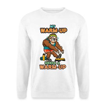 Mein Aufwärmen braucht ein Aufwärm-Faultierstudio - Unisex Pullover - Weiß - Vorne - Alina (178cm) & Michal (187cm)