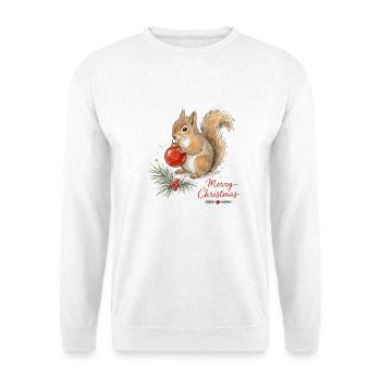 Weihnachtseichhörnchen mit Ornament - Unisex Pullover - Weiß - Vorne - Alina (178cm) & Michal (187cm)