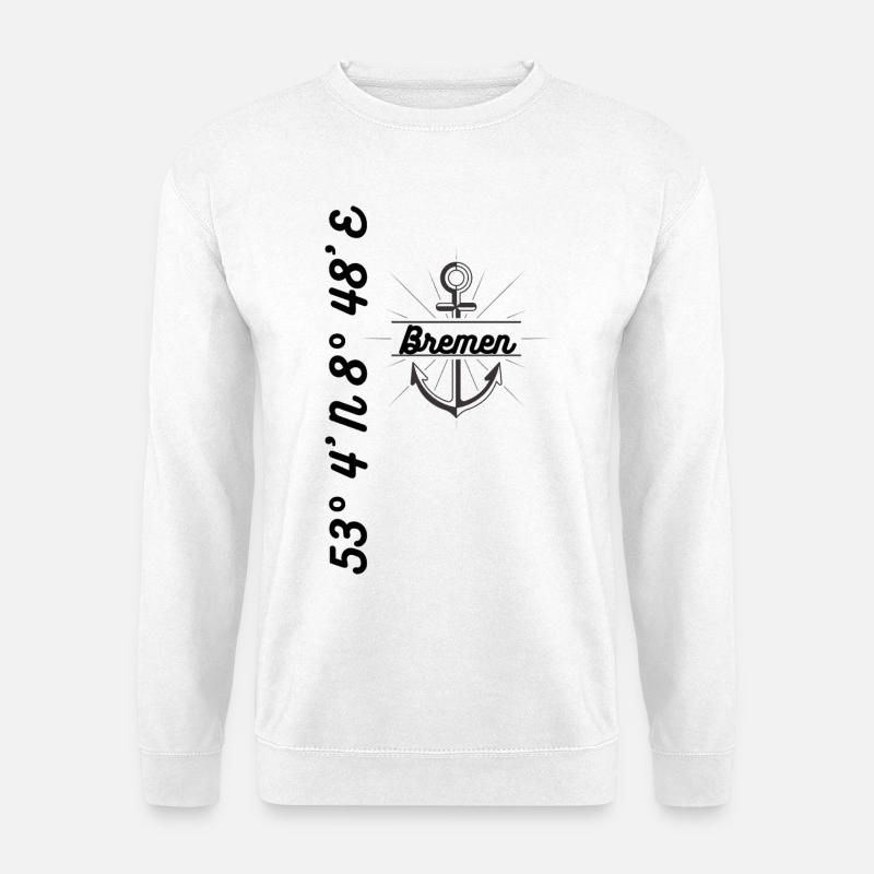 Bremen Koordinaten mit Anker Heimat - Unisex Pullover - Weiß