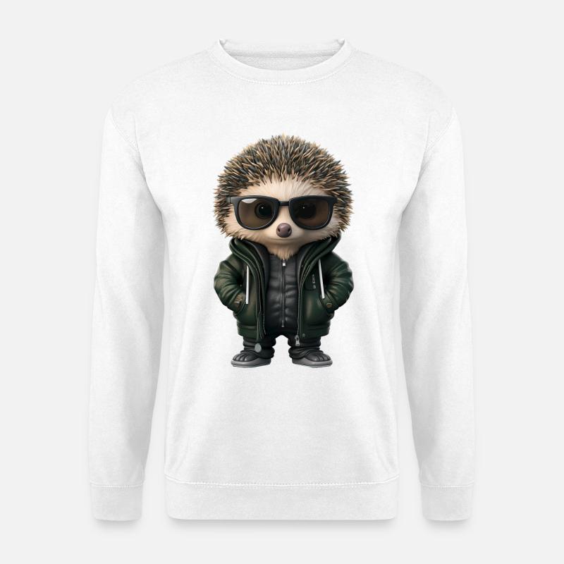 cooler Igel mit Sonnenbrille und Kapuzenjacke - Unisex Pullover - Weiß