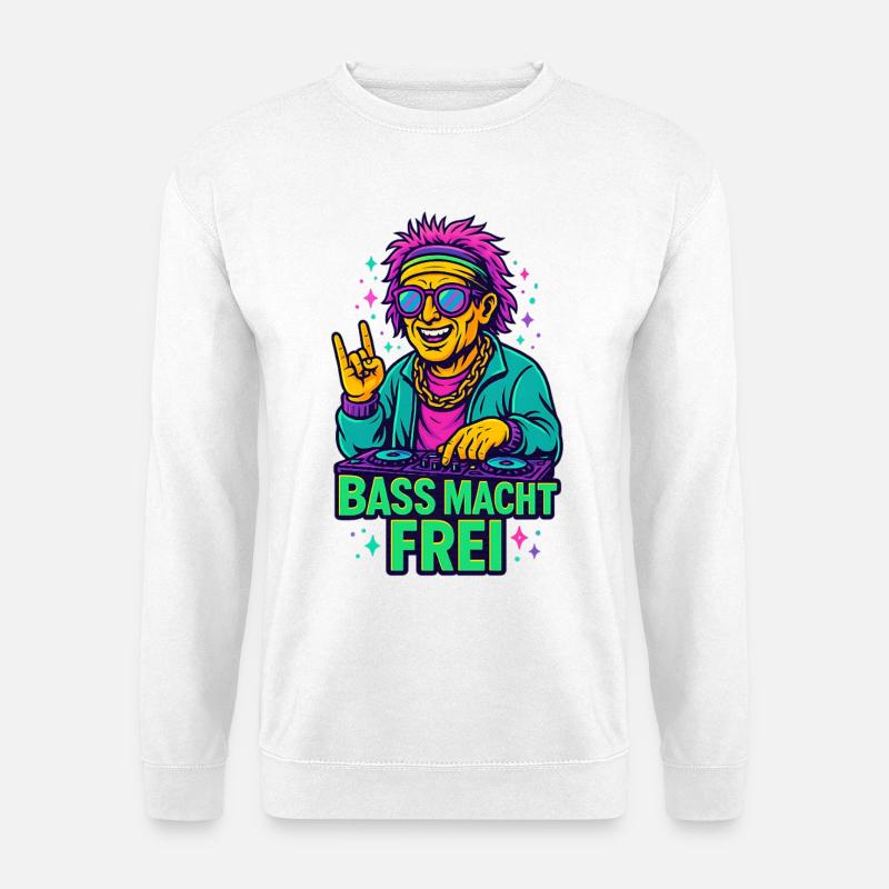 Techno Rave Spruch Bass macht frei EDM - Unisex Pullover - Weiß