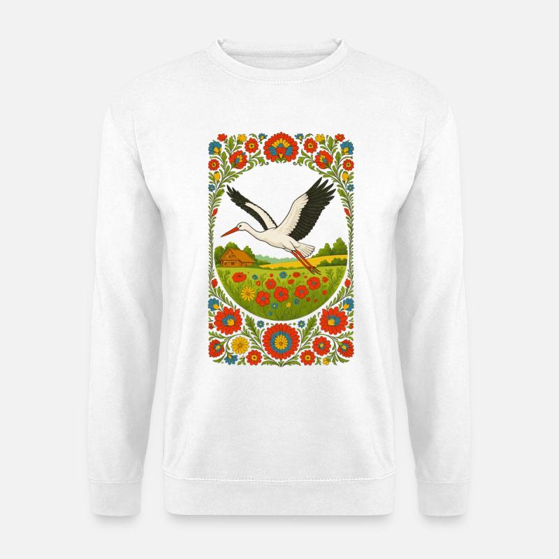 Polnischer Volksstorch Blumenkunstwerk - Unisex Pullover - Weiß