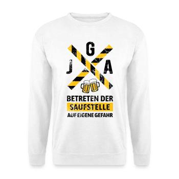 JGA Betreten der Saufstelle Warnhinweis - Unisex Pullover - Weiß - Vorne