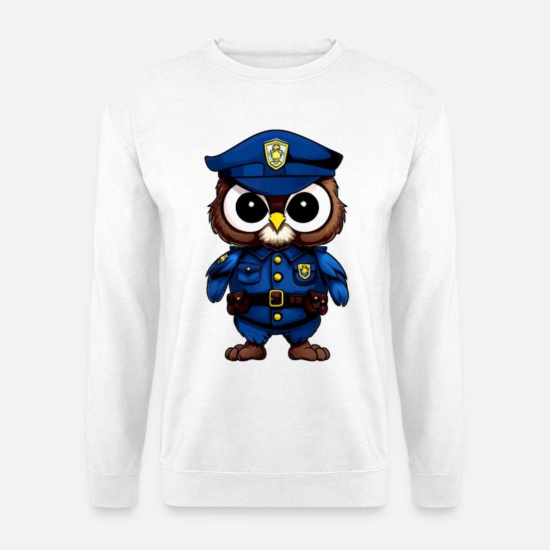 Eulen Polizist / Polizei Vogel - Unisex Pullover - Weiß