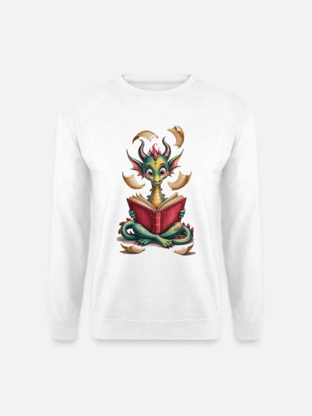 Bücherdrache Drache mit Buch Shirt - Unisex Pullover - Weiß