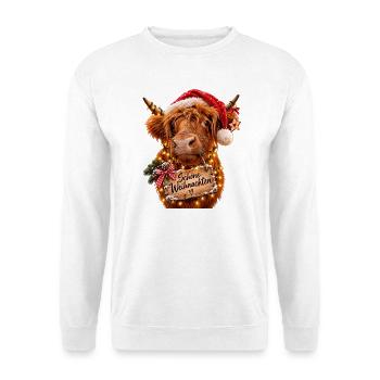 Merry Christmas Highland Cow - Unisex Pullover - Weiß - Vorne - Alina (178cm) & Michal (187cm)