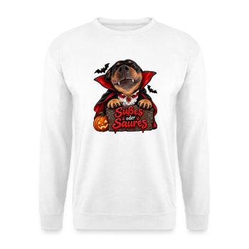 Süßes oder Saures Hundevampir - Unisex Pullover - Weiß - Vorne - Alina (178cm) & Michal (187cm)