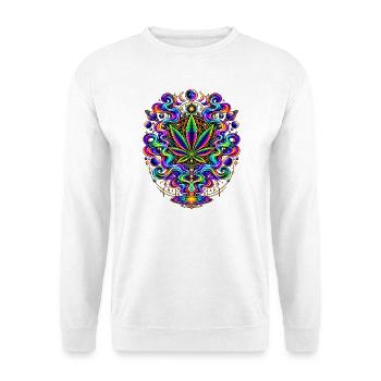 Psychedelisches Hanfblatt Feuerwerk - Unisex Pullover - Weiß - Vorne - Alina (178cm) & Michal (187cm)