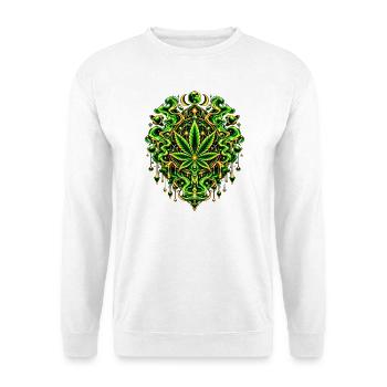 Grünes Cannabisblatt Mandala - Unisex Pullover - Weiß - Vorne - Alina (178cm) & Michal (187cm)