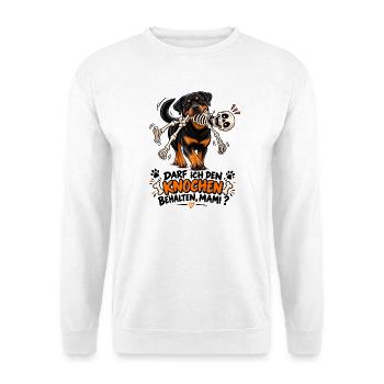 Hund mit Knochen-Skelett Comedy - Unisex Pullover - Weiß - Vorne - Alina (178cm) & Michal (187cm)