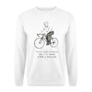 Unterschätze nie einen alten Mann auf dem Fahrrad - Unisex Pullover - Weiß - Vorne - Alina (178cm) & Michal (187cm)