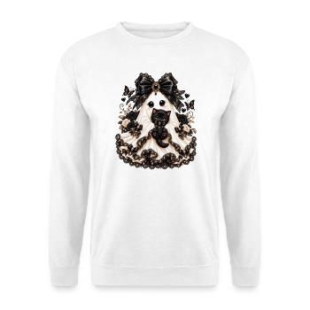 Glamouröse Braut mit schwarzem Kater - Unisex Pullover - Weiß - Vorne - Alina (178cm) & Michal (187cm)