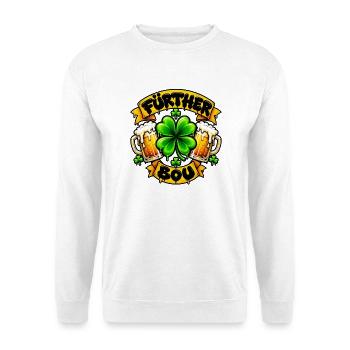 Fürther Bou mit Kleeblatt und Bier - Unisex Pullover - Weiß - Vorne - Alina (178cm) & Michal (187cm)