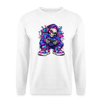 Neon-Graffiti-Gamer-Skelett – Gamer-Geschenk - Unisex Pullover - Weiß - Vorne - Alina (178cm) & Michal (187cm)