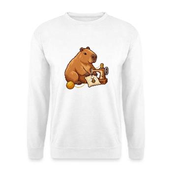 Capybara Pixel Art Designerin – Näherin - Unisex Pullover - Weiß - Vorne - Alina (178cm) & Michal (187cm)