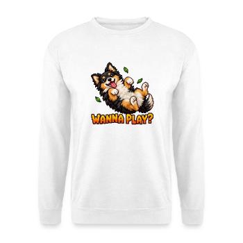 Will to Play Cute Pixel Art Puppy – verspielter Hund - Unisex Pullover - Weiß - Vorne - Alina (178cm) & Michal (187cm)