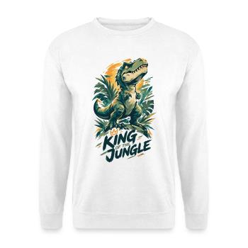 Kleiner T-Rex King of the Jungle Dino Spruch - Unisex Pullover - Weiß - Vorne - Alina (178cm) & Michal (187cm)